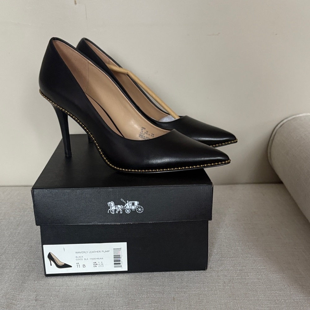 Coach Black Heels with Gold Detailing
